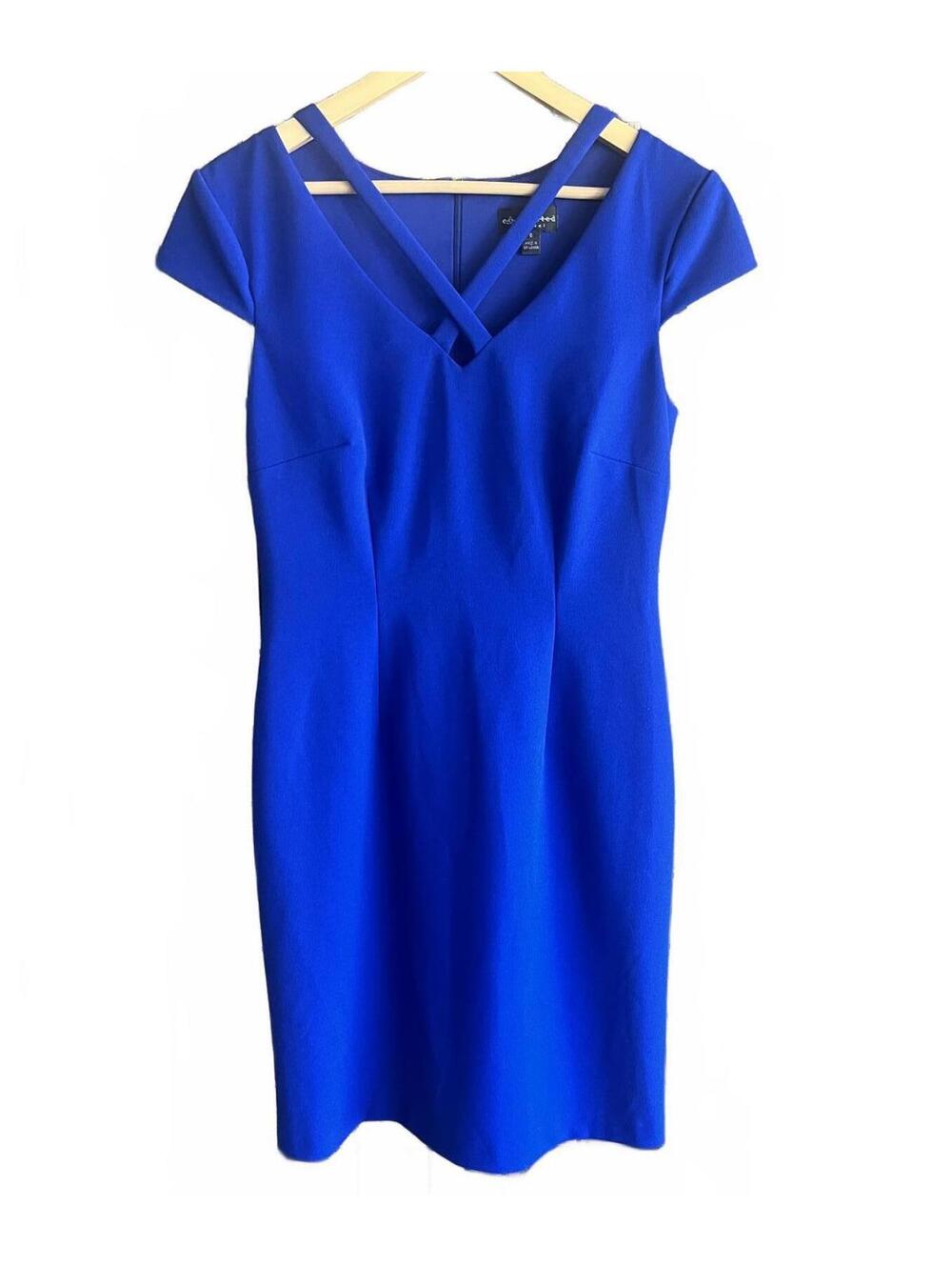 Connected Apparel Womens Blue Fitted Dress Sz 6 Cut Out Sheath Career
